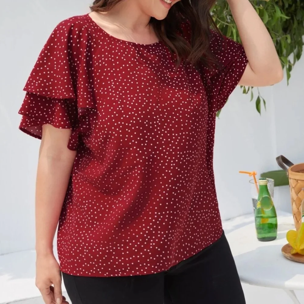 Plus Polka Dot butterfly Sleeve Top - Picture 8 of 10